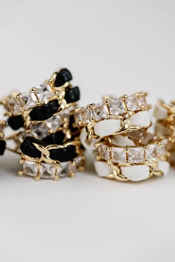 The Tiny Details Black Leather Chain Wrapped Statement Hoop Earrings