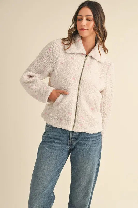 Bow Embroidered Teddy Jacket - The Tiny Details