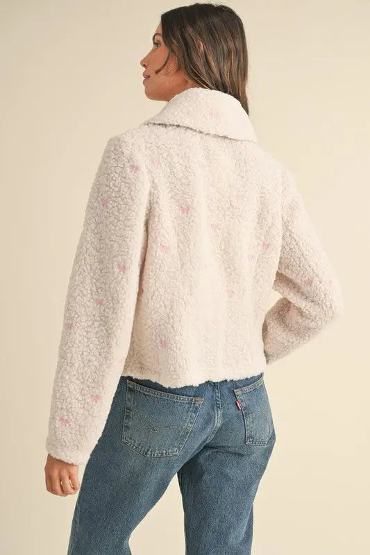Bow Embroidered Teddy Jacket - The Tiny Details