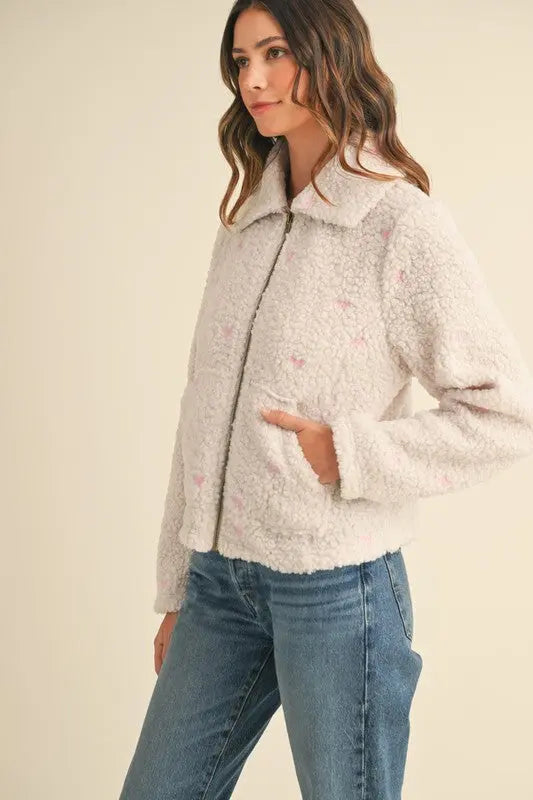 Bow Embroidered Teddy Jacket - The Tiny Details