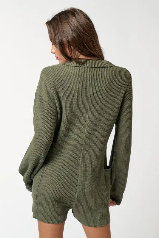 The Tiny Details Button Up Long Sleeve Sweater Romper