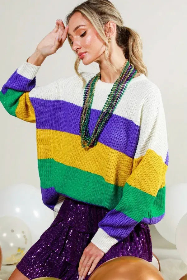 Colorblock Classic Mardi Gras Sweater - The Tiny Details