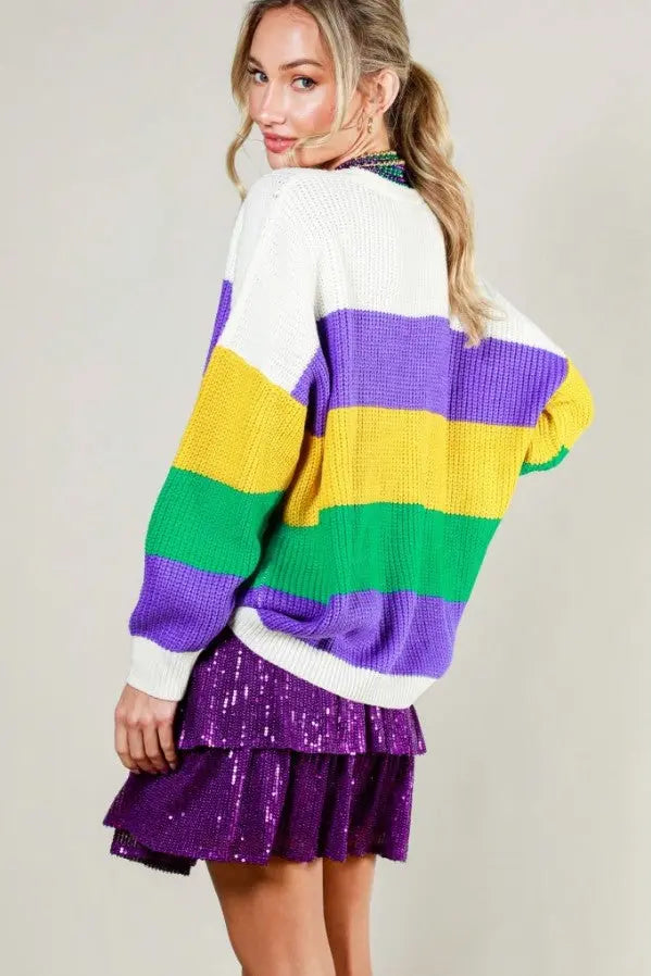 Colorblock Classic Mardi Gras Sweater - The Tiny Details