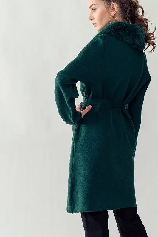 The Tiny Details Faux Fur Collar Sweater Coat