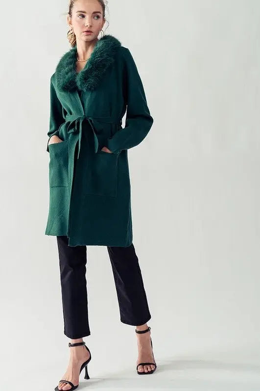 The Tiny Details Faux Fur Collar Sweater Coat