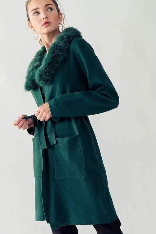 The Tiny Details Faux Fur Collar Sweater Coat