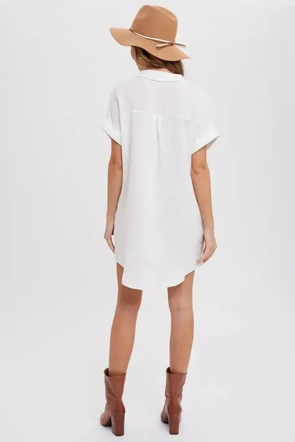 The Tiny Details Pocket Ivory Button Down Shirt Dress