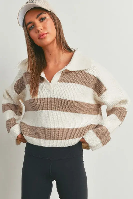 Stripe Drop Shoulder Collared Sweater - Shop Tiny Details