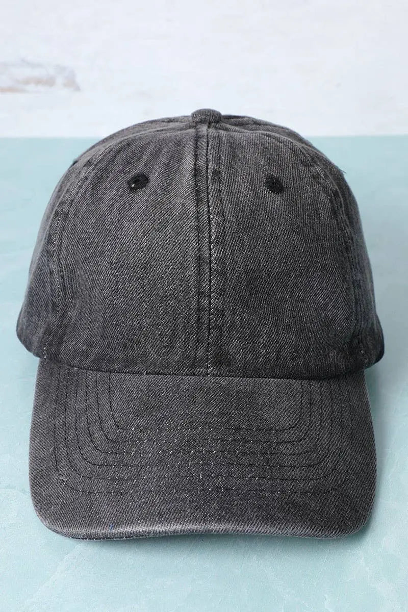 The Tiny Details Black Denim Cotton Baseball Cap