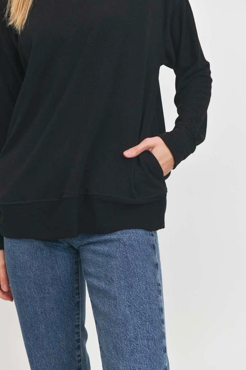 The Tiny Details Black Side Pocket French Terry Tunic Top