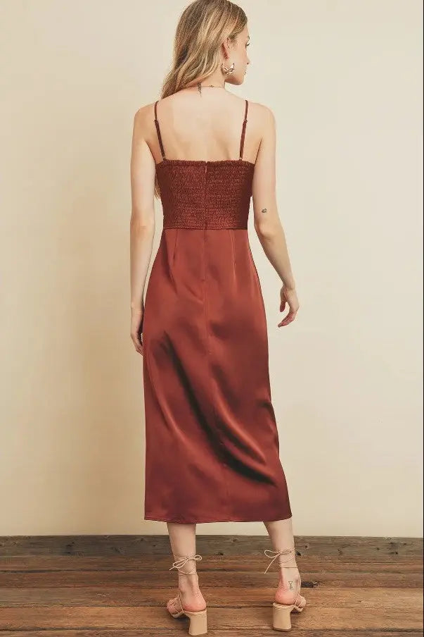 The Tiny Details Corset Satin Midi Dress
