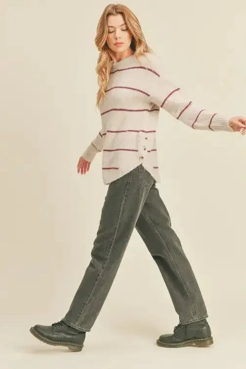 The Tiny Details Cozy Striped Sweater with Button Detail