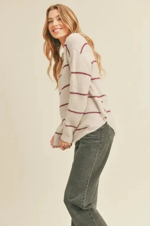 The Tiny Details Cozy Striped Sweater with Button Detail