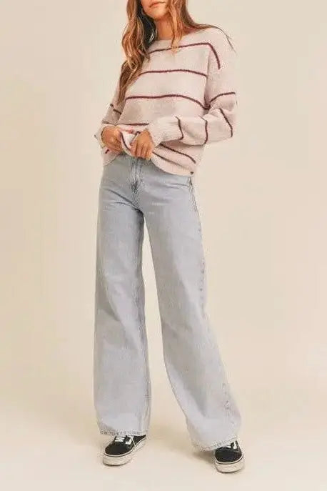 The Tiny Details Cozy Striped Sweater with Button Detail