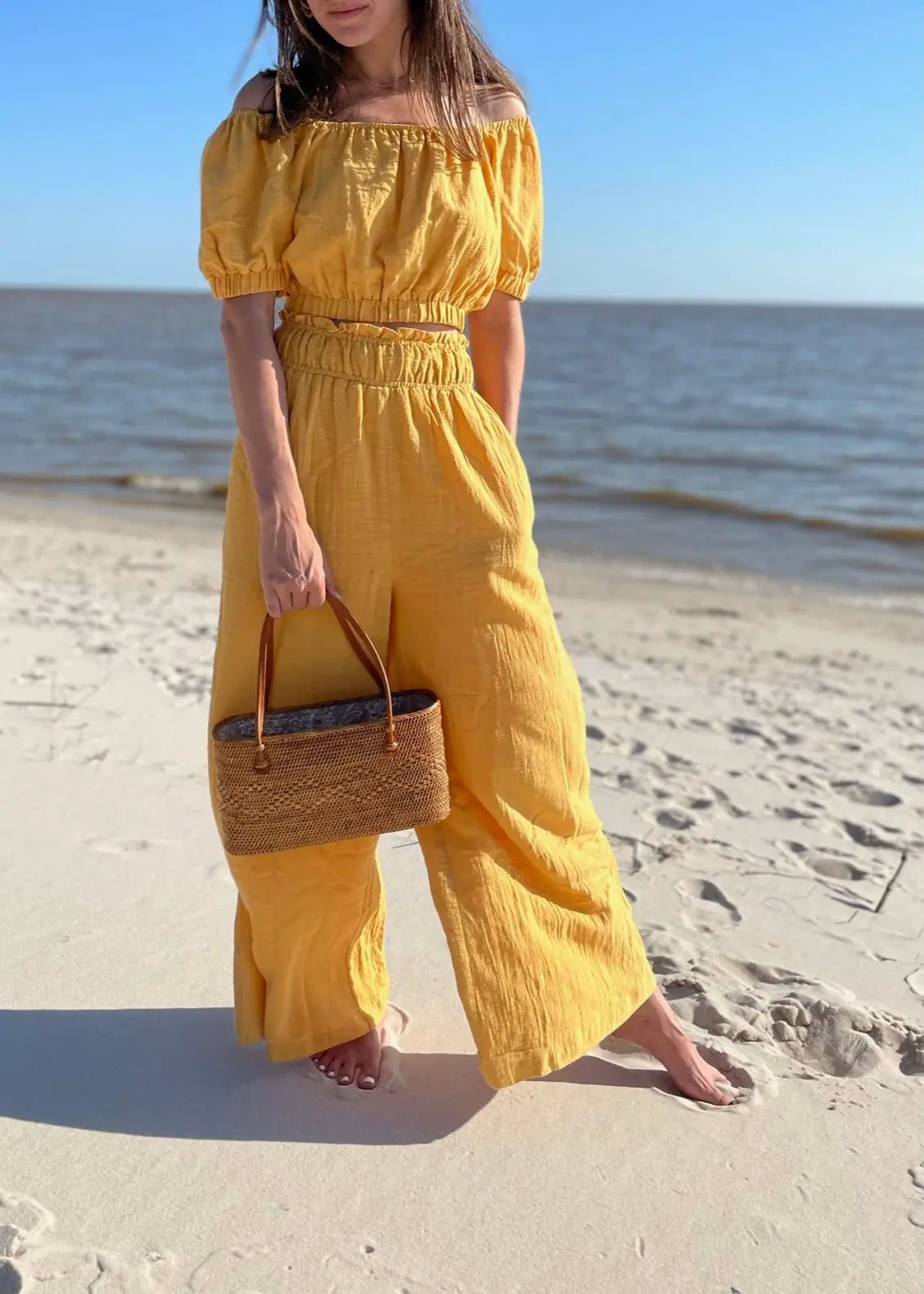 The Tiny Details High-Waist Yellow Wide Leg Pants