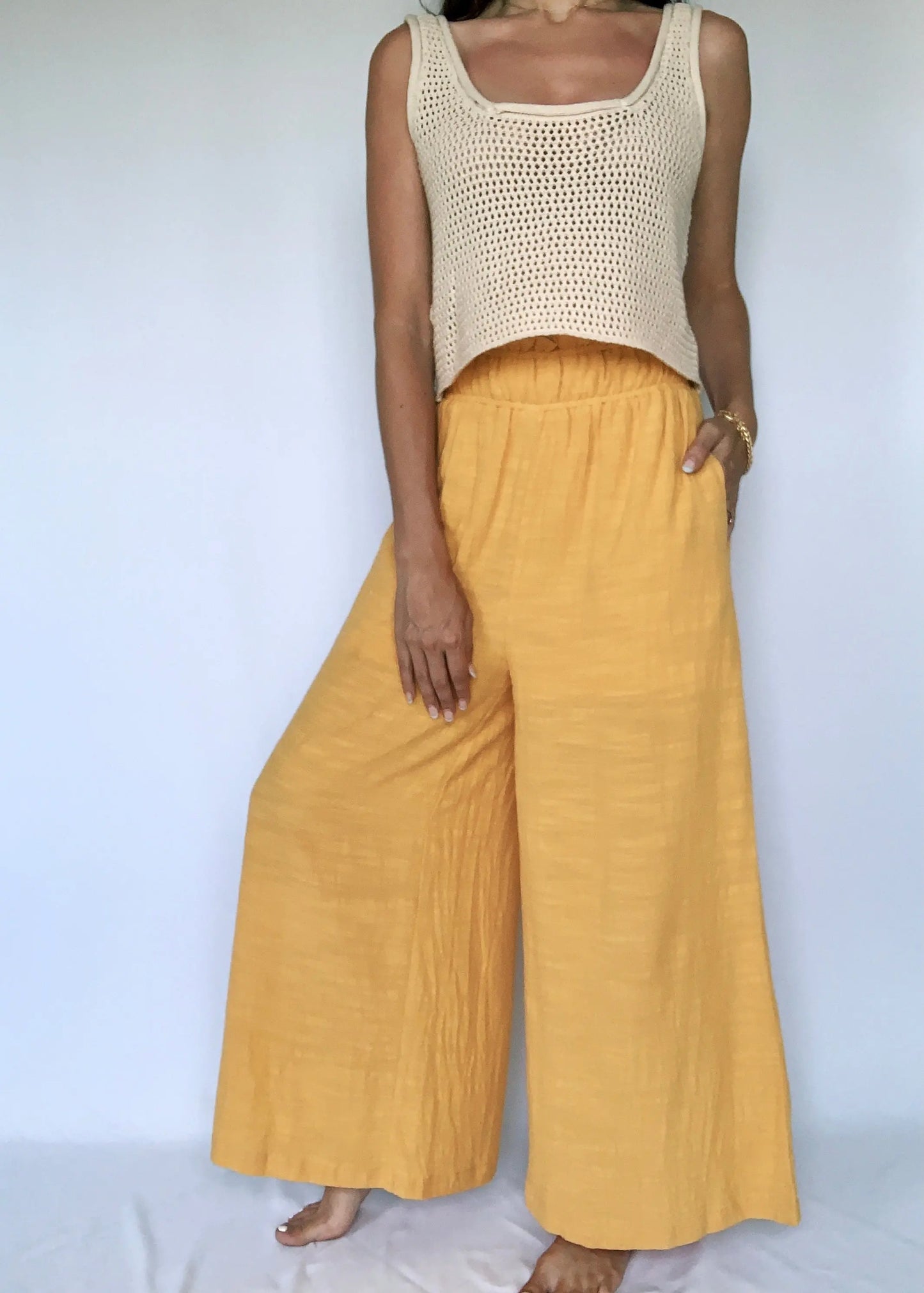 The Tiny Details High-Waist Yellow Wide Leg Pants