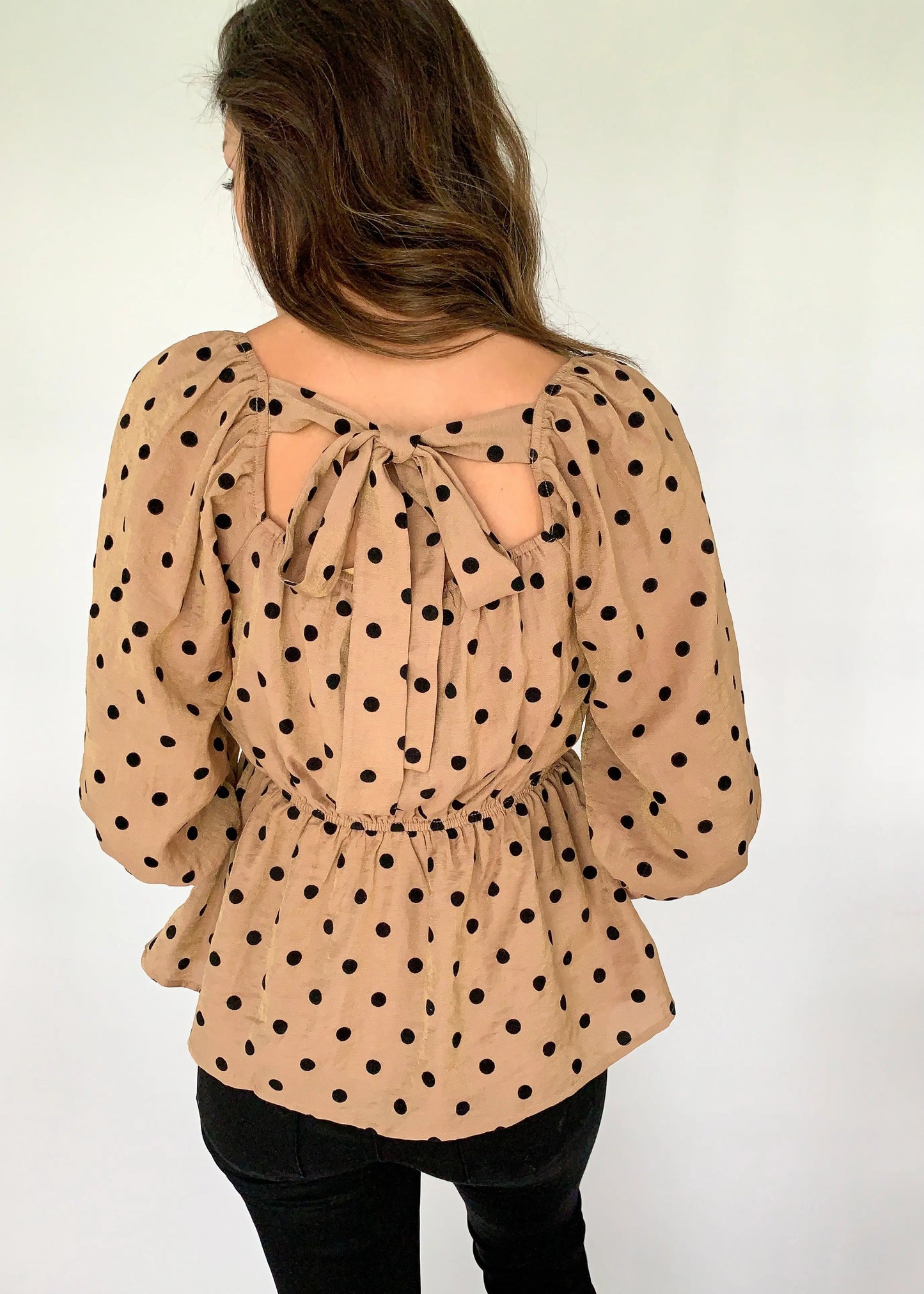 The Tiny Details Mocha Polka Dot Square Neckline Top