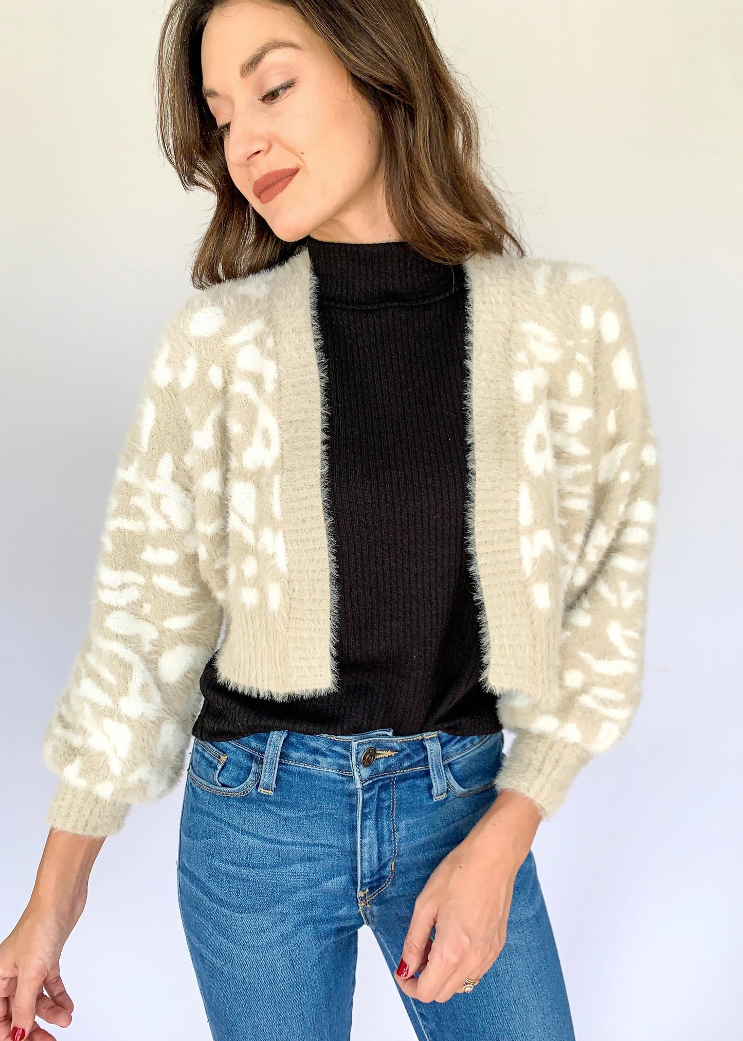 The Tiny Details Neutral Animal Graphic Fuzzy Cardigan