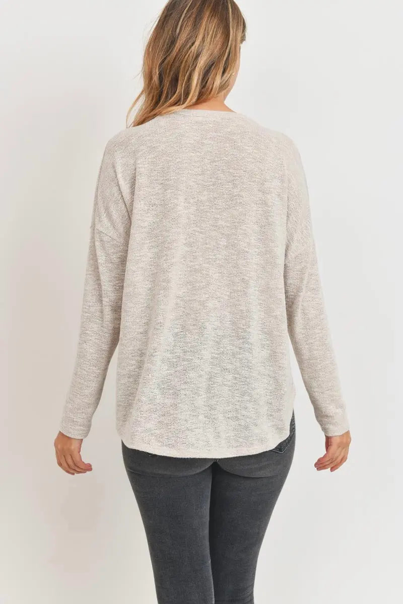 The Tiny Details Oatmeal Lightweight Long Sleeve Button Down Top
