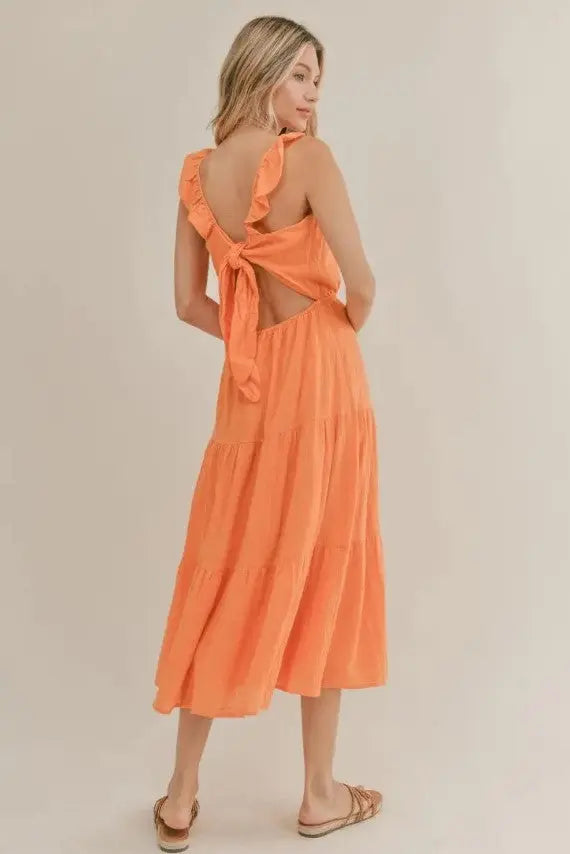 The Tiny Details Orange So Cal Midi Dress