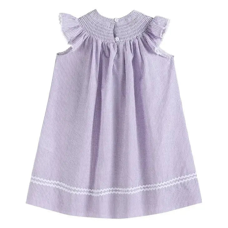 The Tiny Details Purple Seersucker Easter Bunny Smocked Bishop Dress