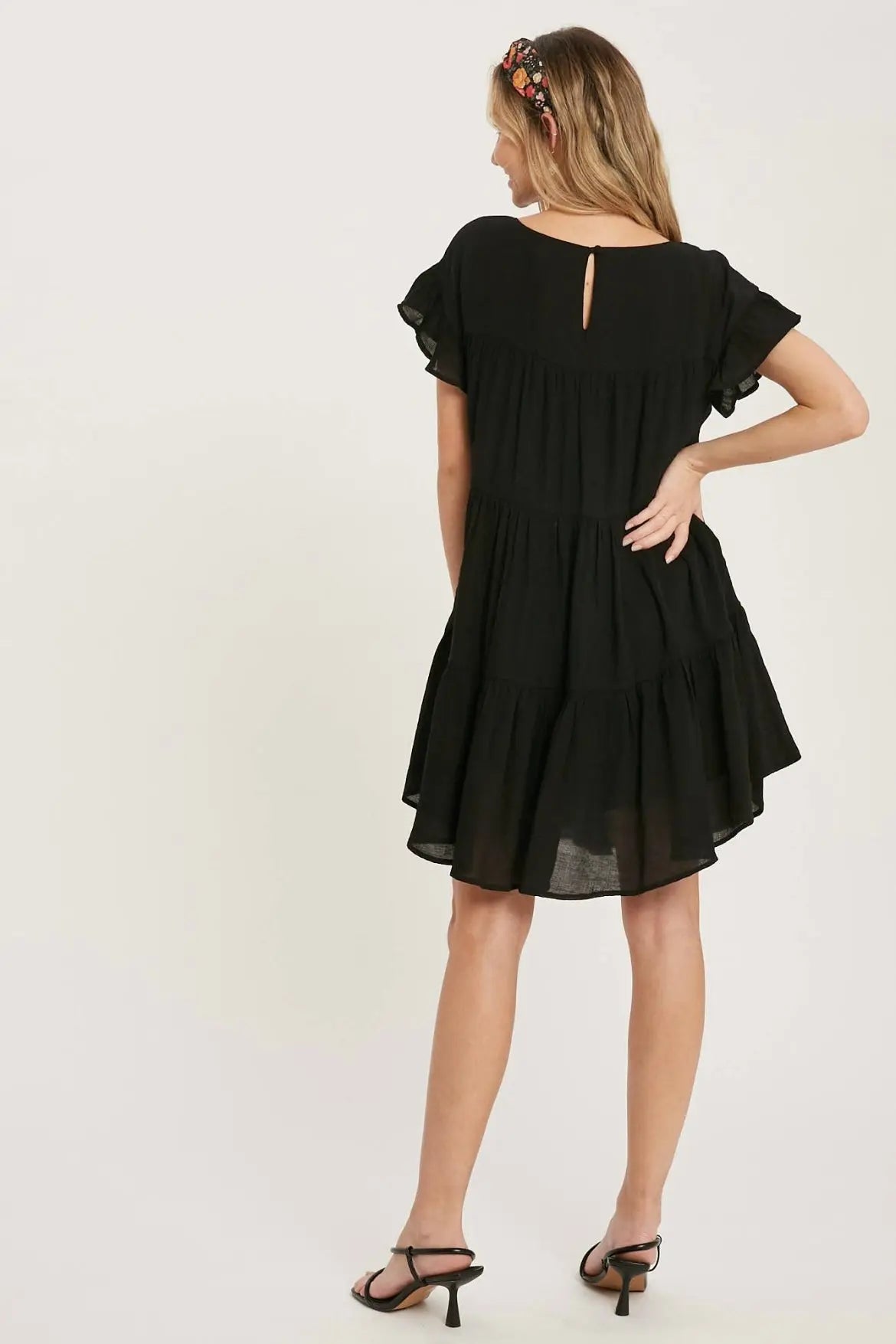 The Tiny Details Ruffle Hem Tiered Black Baby-Doll Dress