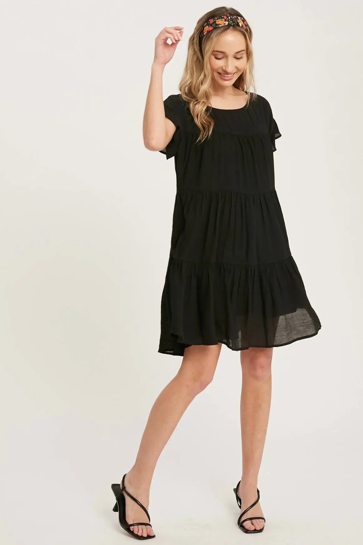 The Tiny Details Ruffle Hem Tiered Black Baby-Doll Dress
