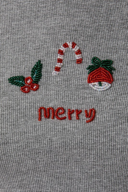 Merry Christmas Beaded Rib Tee - The Tiny Details