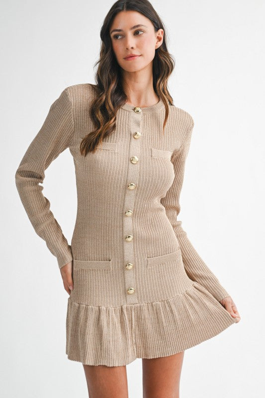 Lurex Ribbed Knit Long Sleeve Mini Dress - The Tiny Details