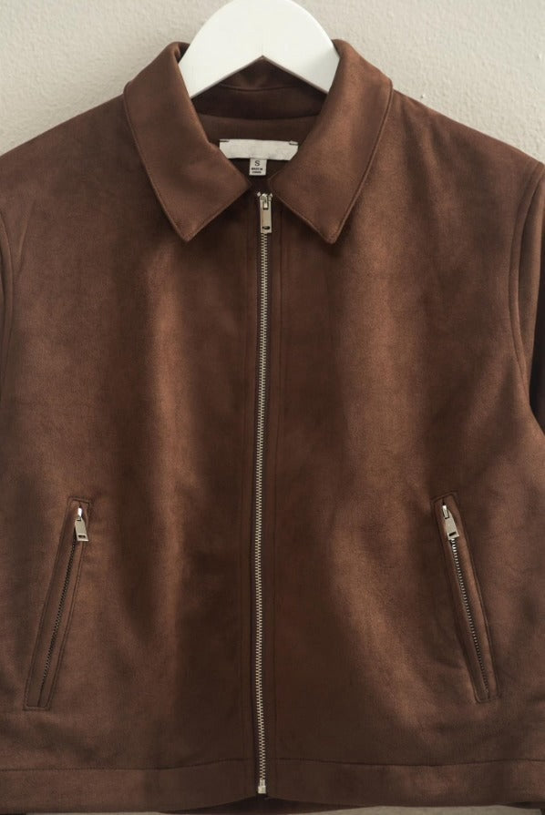 Espresso Suede Zip Up Collared Jacket