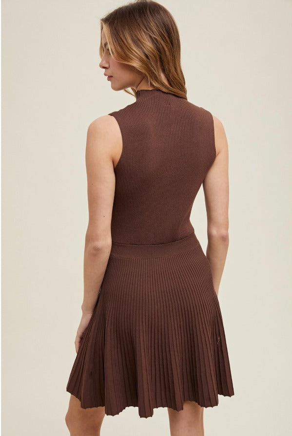 Espresso Pleated Sweater Dress - The Tiny Details