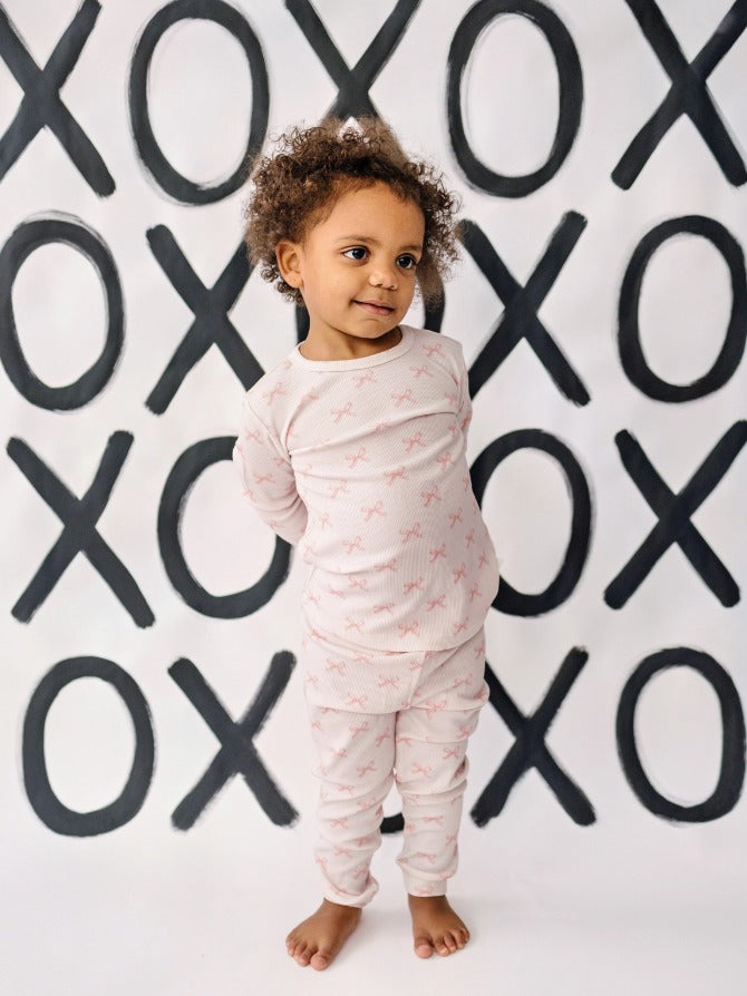 Blushing Bows 2pc Ribbed Bamboo Pajamas - The Tiny Details