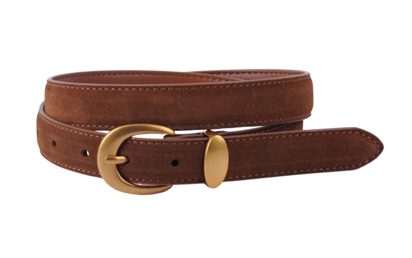 Suede Belt with Gold Curve Buckle