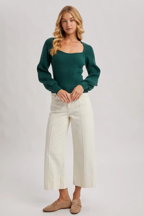 Sweetheart Neck Bishop Sleeve Sweater - The Tiny Details