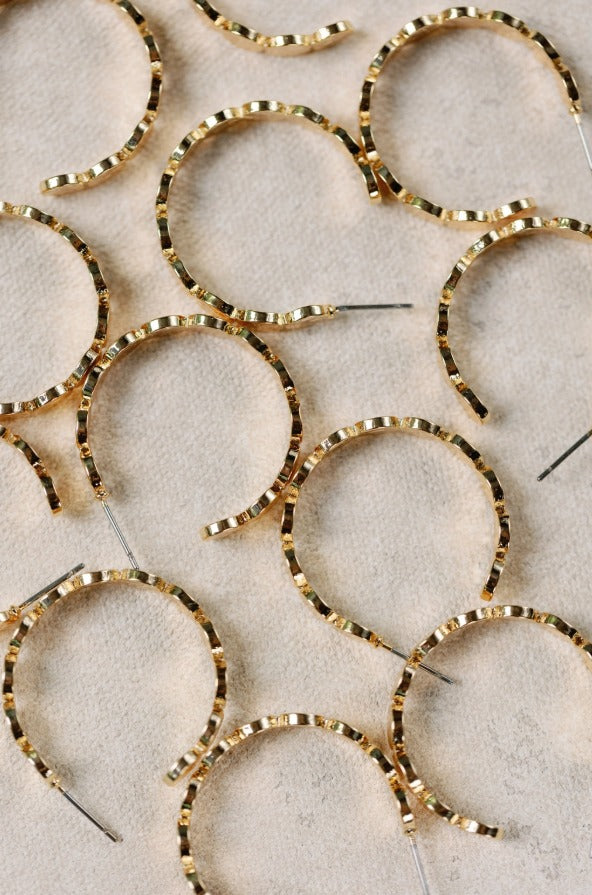 Hammered Gold Scalloped Hoops