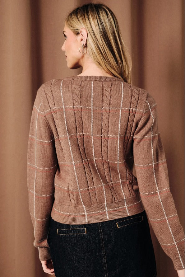 Classic Plaid Cable Knit Sweater Cardigan