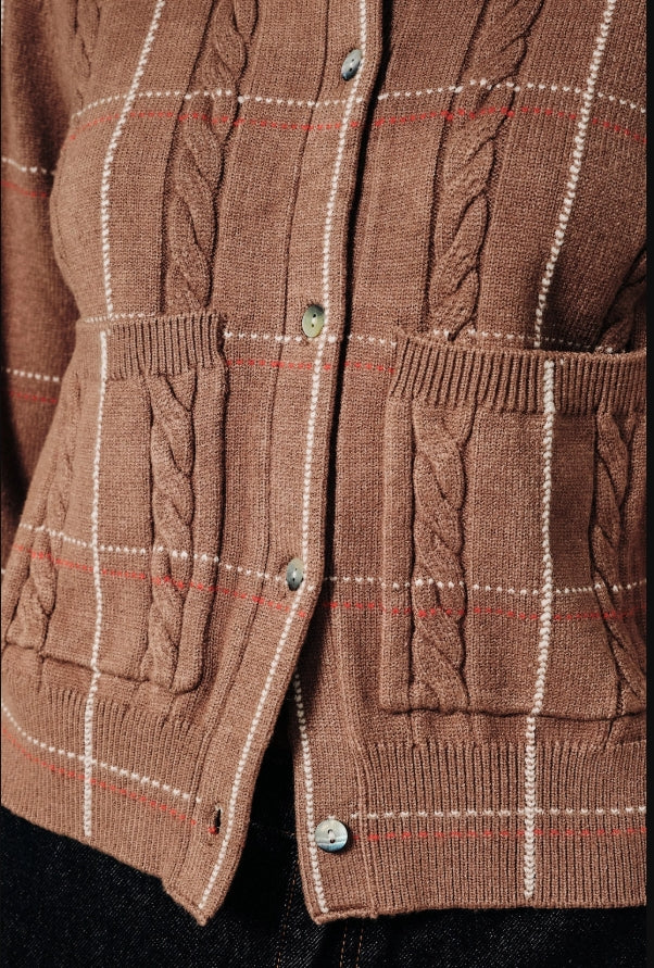Classic Plaid Cable Knit Sweater Cardigan