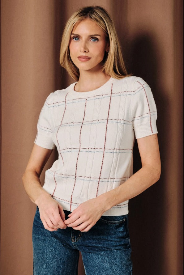 Preppy Plaid Cable Knit Top