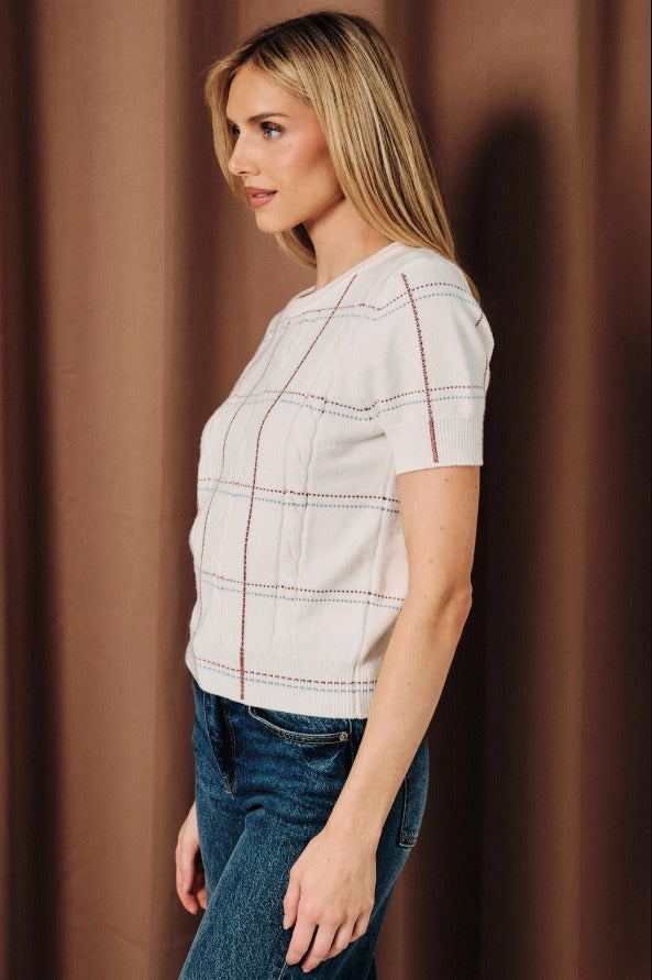 Preppy Plaid Cable Knit Top