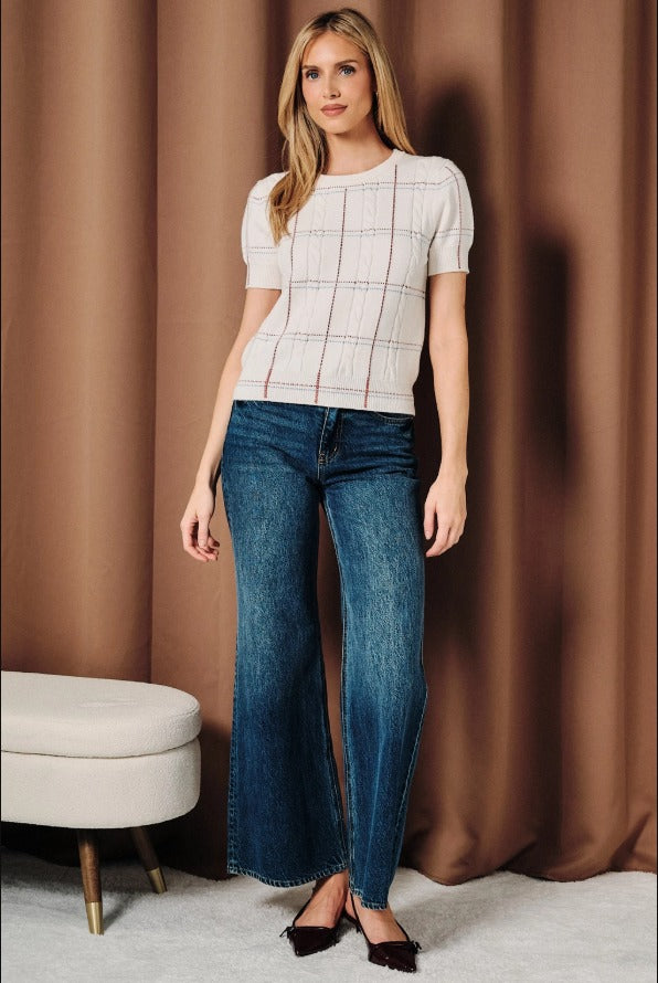 Preppy Plaid Cable Knit Top