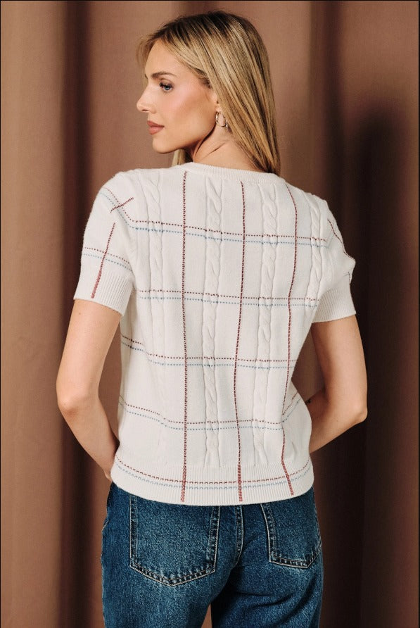 Preppy Plaid Cable Knit Top
