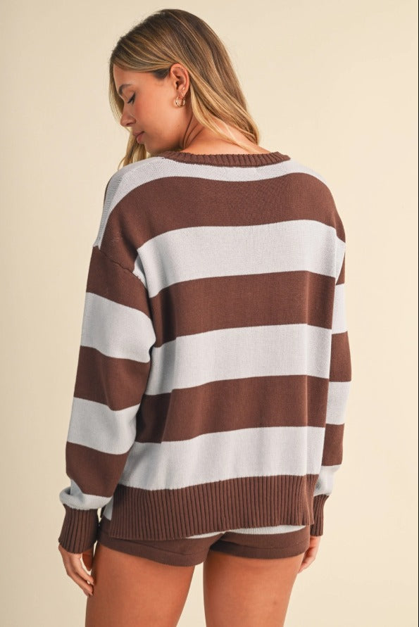 Striped Slouchy Pullover Sweater and Shorts Set