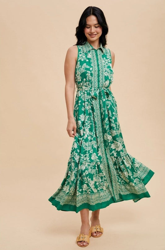 Border Print Button Down Maxi Dress - The Tiny Details