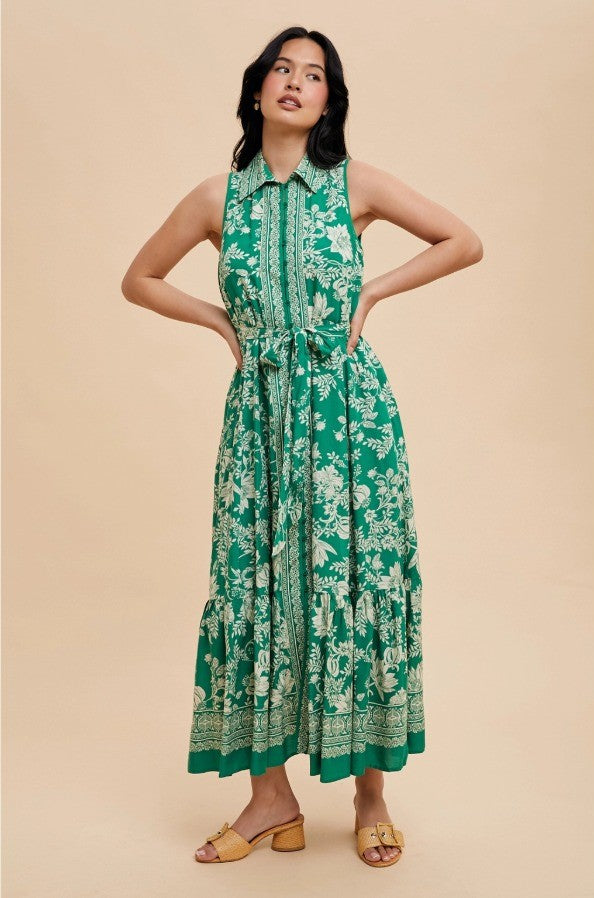 Border Print Button Down Maxi Dress - The Tiny Details