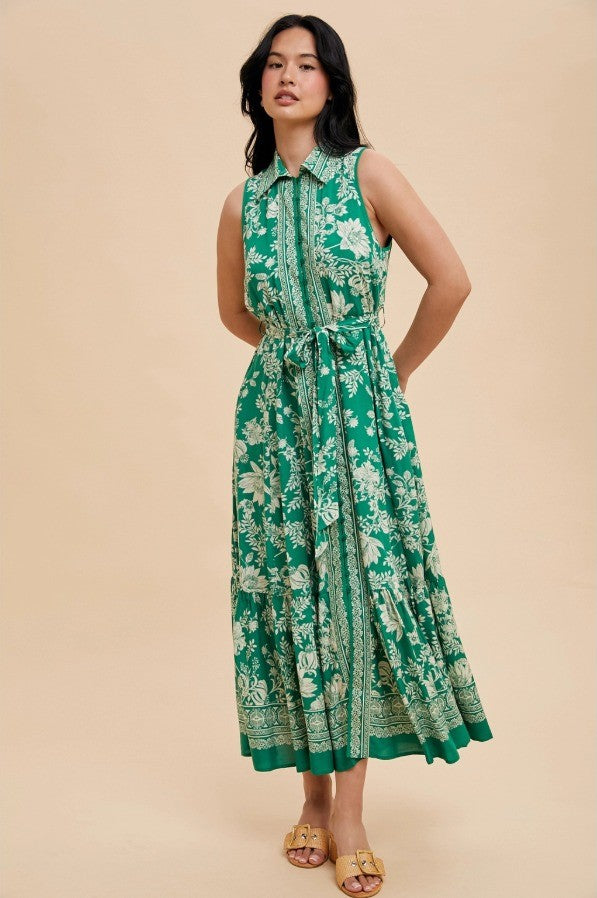 Border Print Button Down Maxi Dress - The Tiny Details