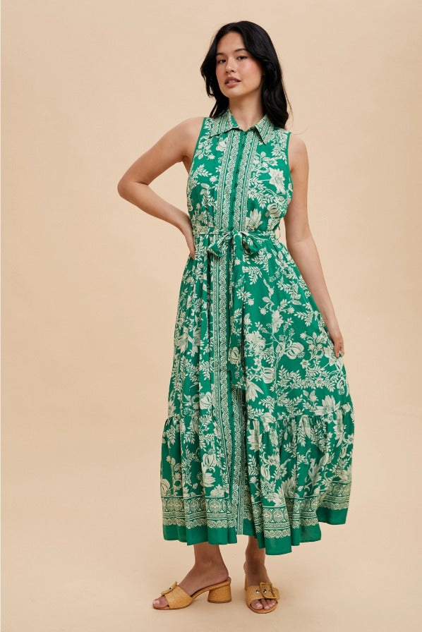 Border Print Button Down Maxi Dress - The Tiny Details