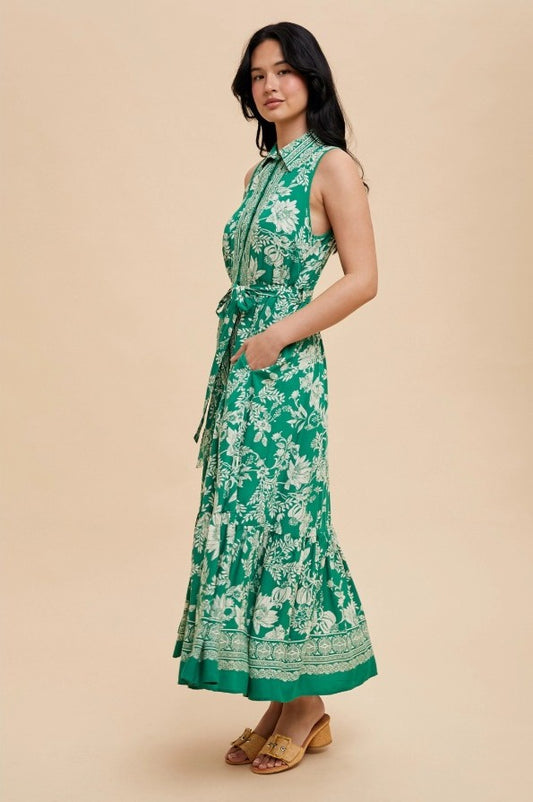 Border Print Button Down Maxi Dress - The Tiny Details