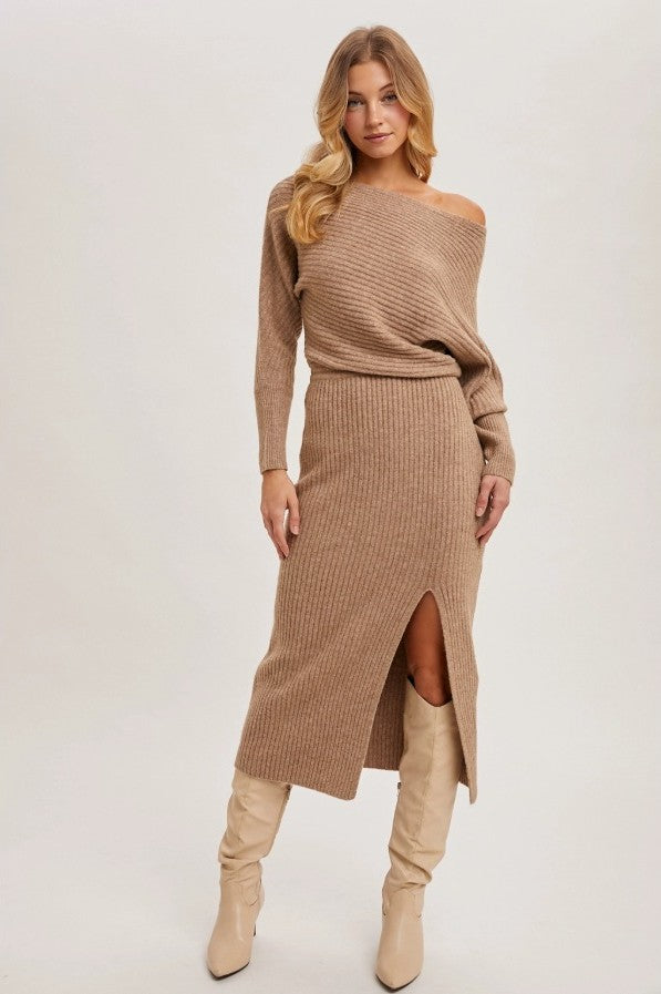 Relaxed Side Slit Midi Sweater Dress - The Tiny Details