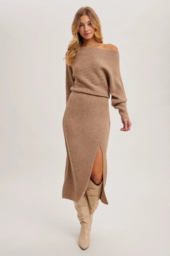 Relaxed Side Slit Midi Sweater Dress - The Tiny Details