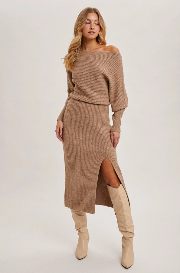 Relaxed Side Slit Midi Sweater Dress - The Tiny Details